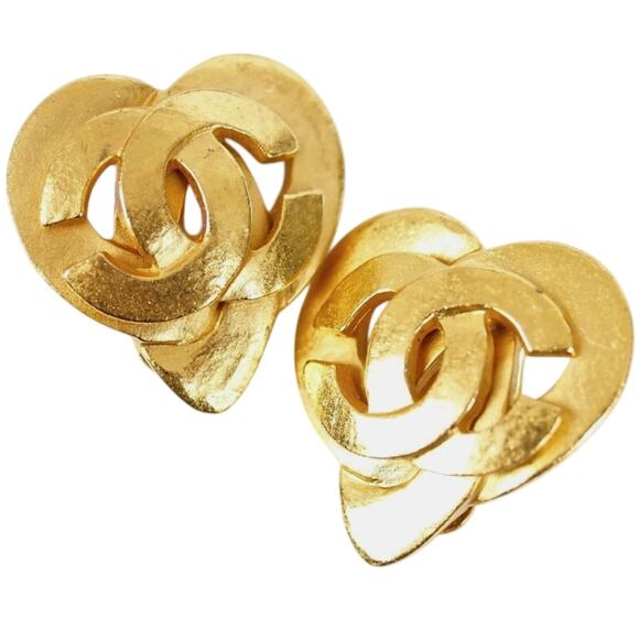 CHANEL CC Logo Heart Motif Earrings Vintage 1997 24K Gold Plated EUC - Picture 7 of 8